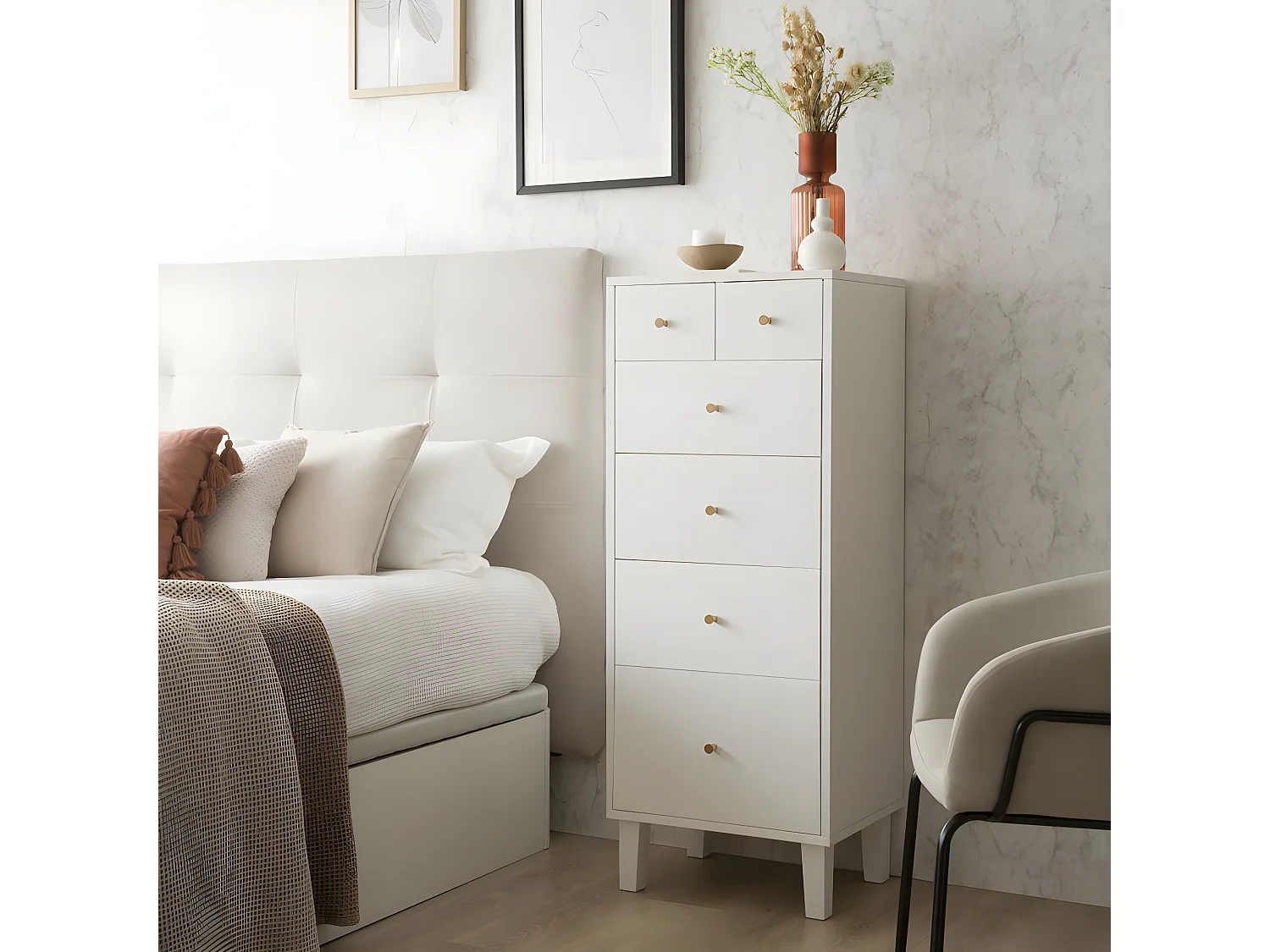 Chiffonnier effet bois blanc 50x127