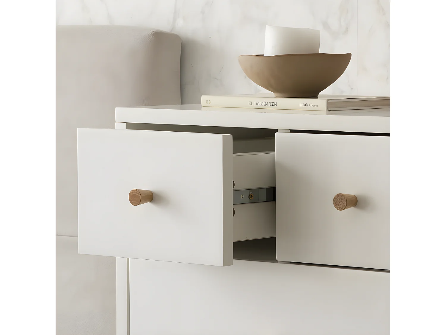 Chiffonnier effet bois blanc 50x127