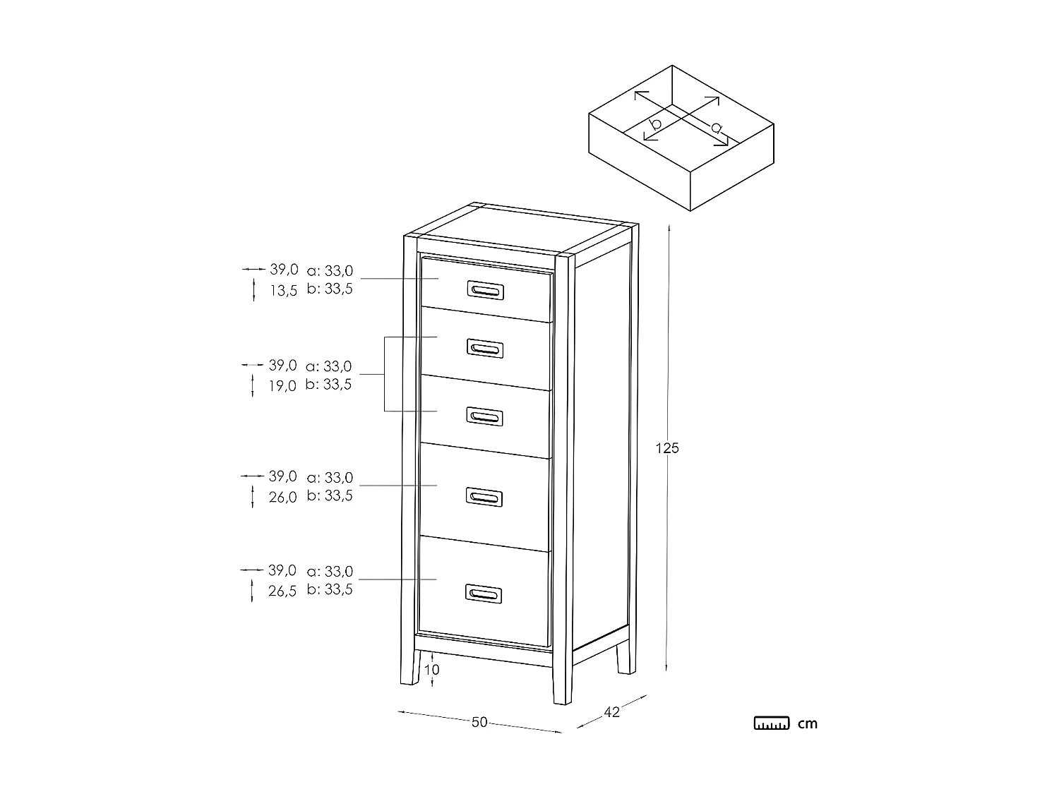 Chiffonnier effet bois blanc 50x125
