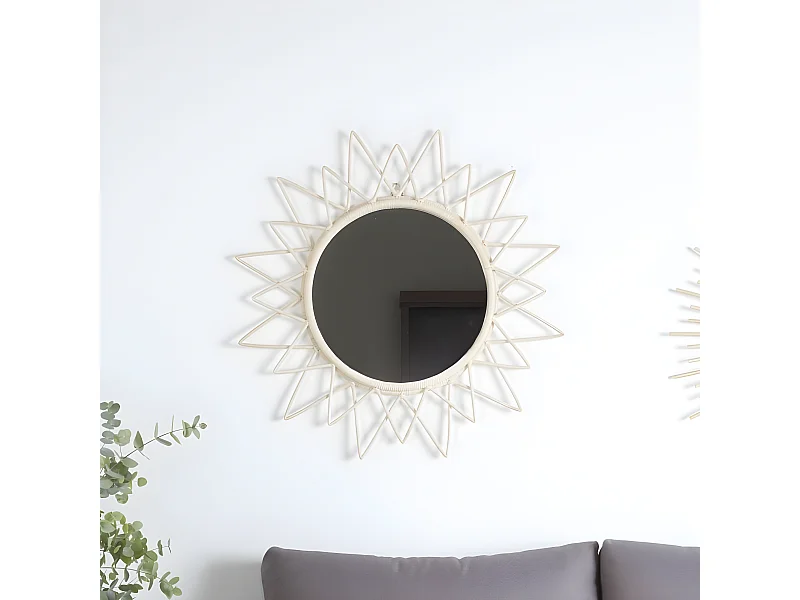 Aveiro specchio rotondo da parete in rattan naturale