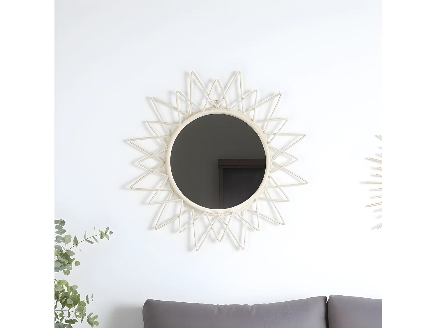 Aveiro specchio rotondo da parete in rattan naturale