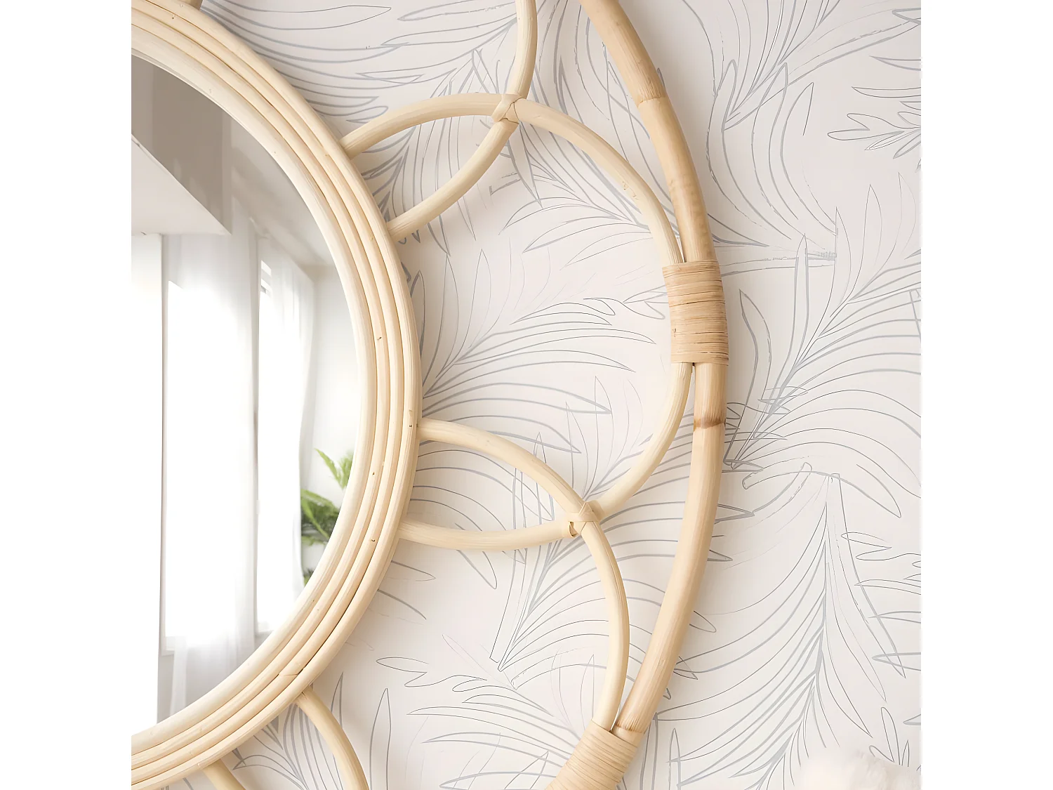 Ceira specchio da parete rotondo in giunco naturale