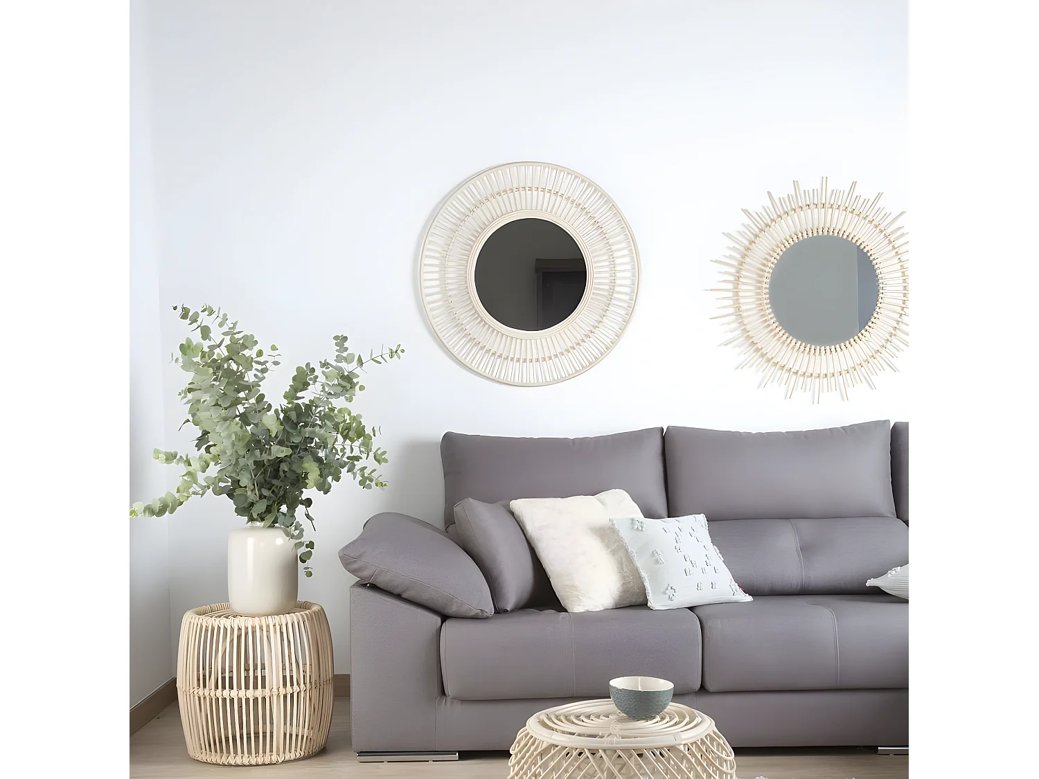 Amares specchio 80d rattan naturale