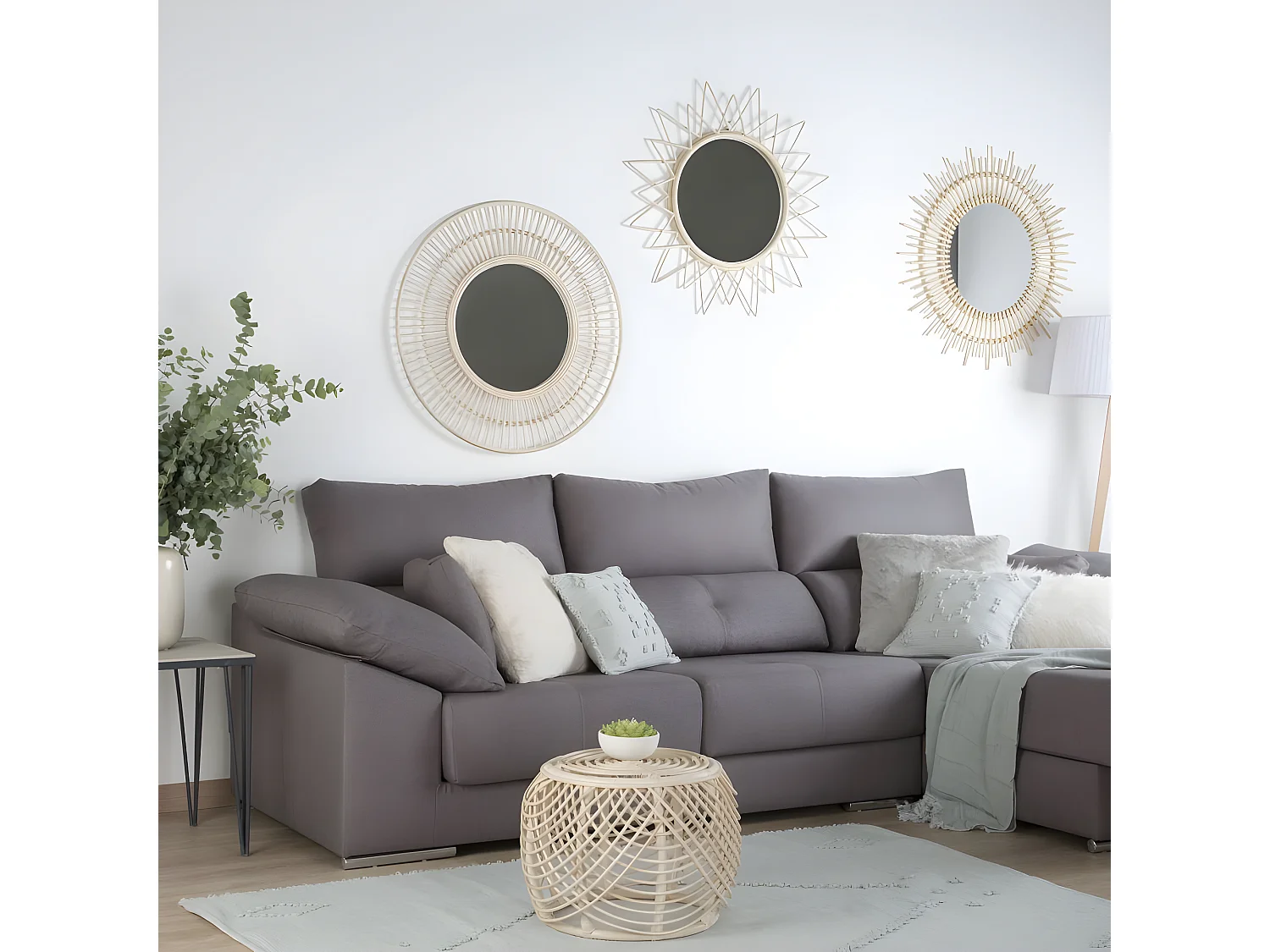 Amares specchio 80d rattan naturale