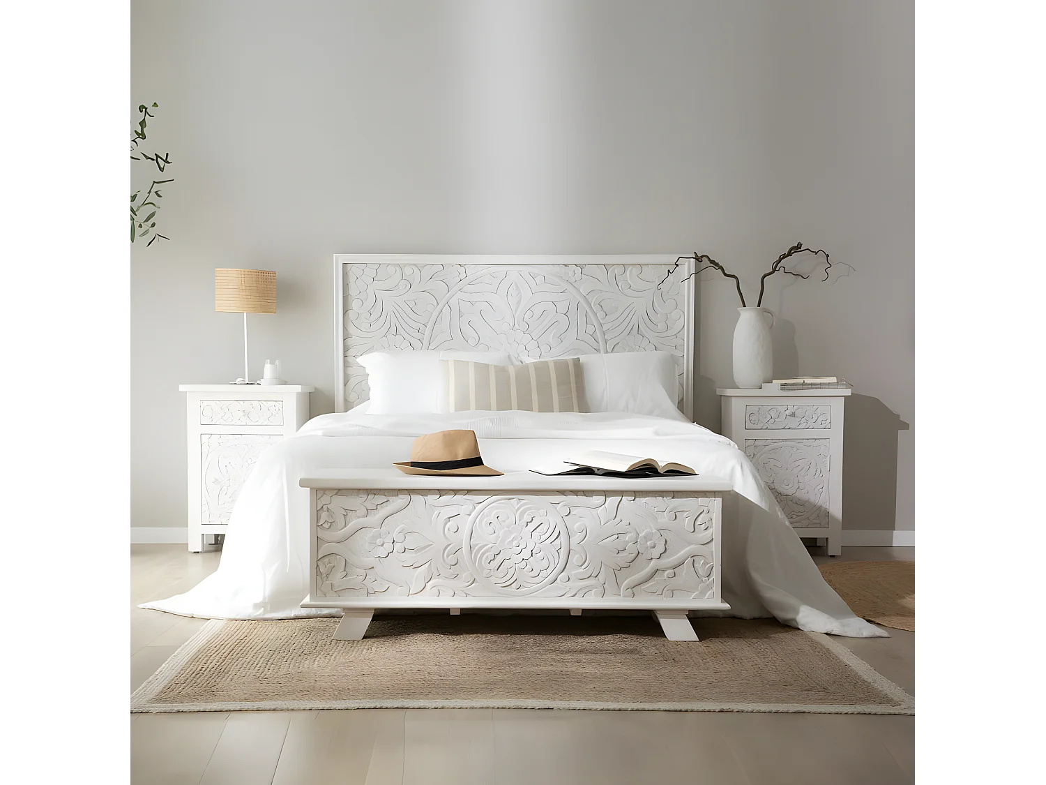 Baule legno massiccio di mango bianco 43x45