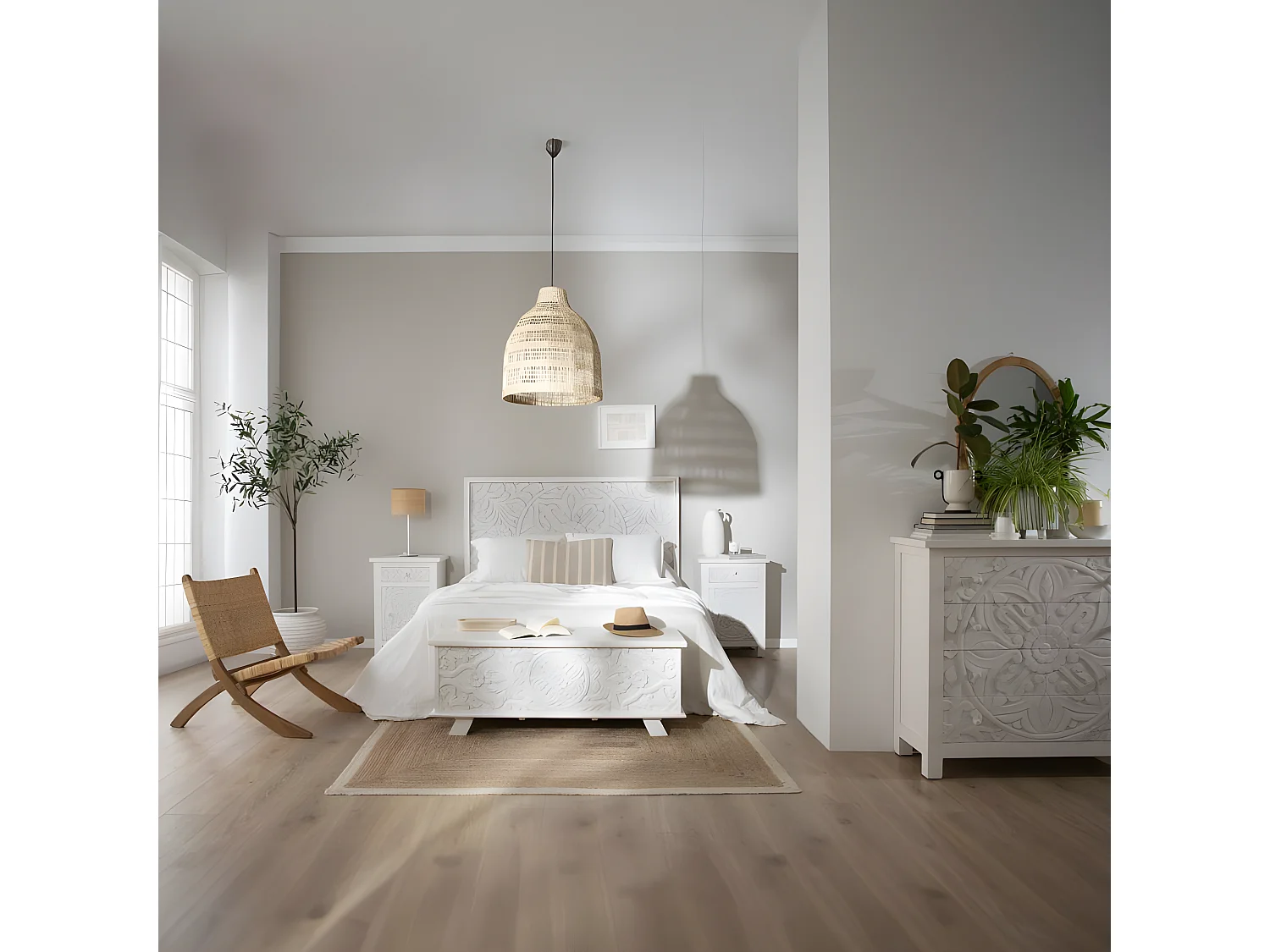 Baule legno massiccio di mango bianco 43x45