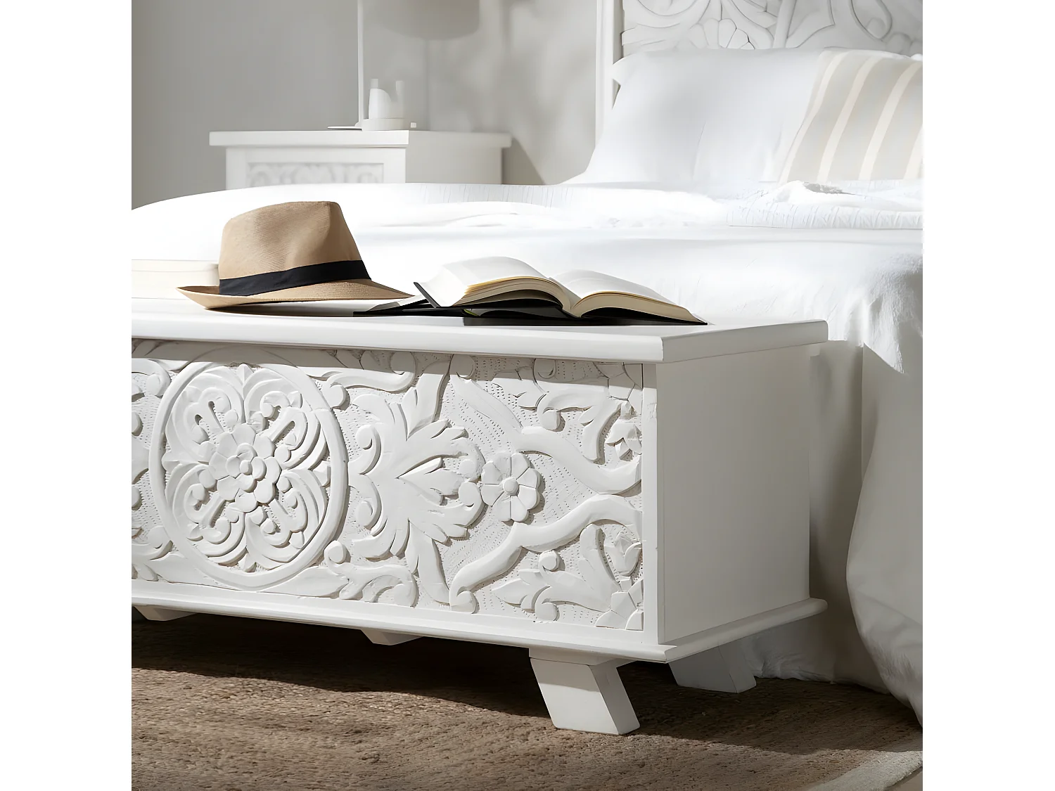 Baule legno massiccio di mango bianco 43x45