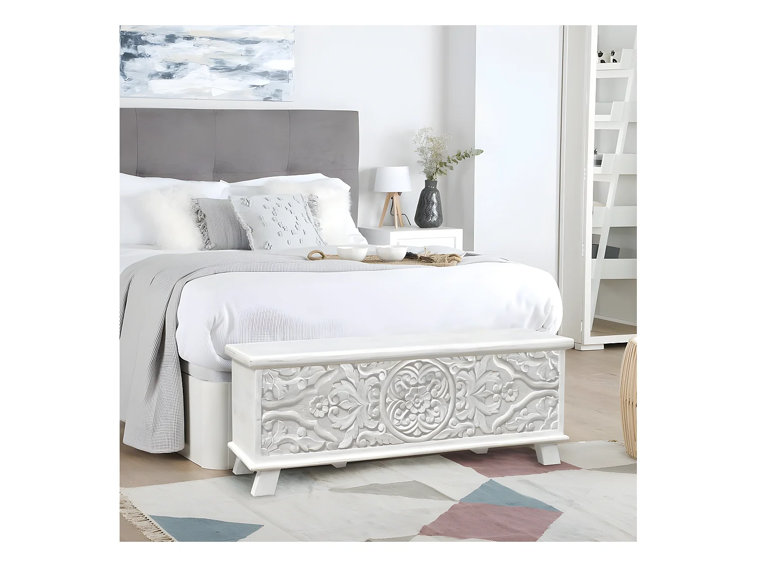 Coffre en bois massif blanc 120x45