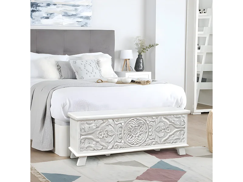 Baule legno massiccio di mango bianco 47x45