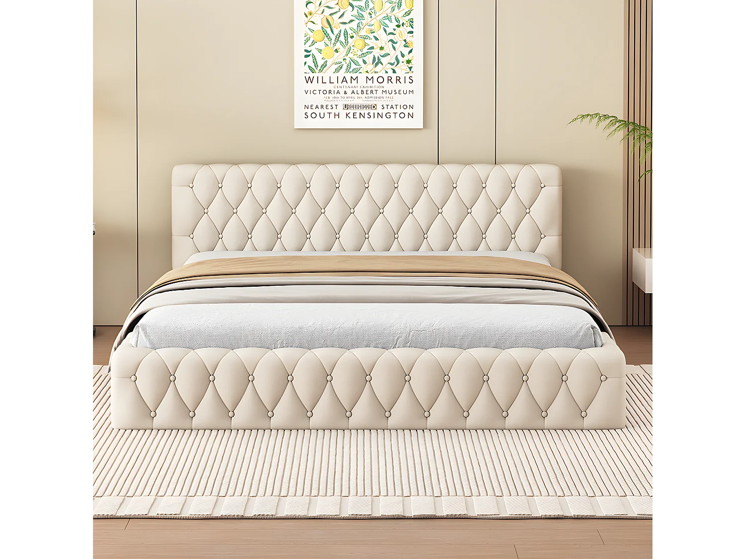Lit adulte Lit double Lit capitonné 140 x 200 cm en velours doux pour la peau couleur blanc