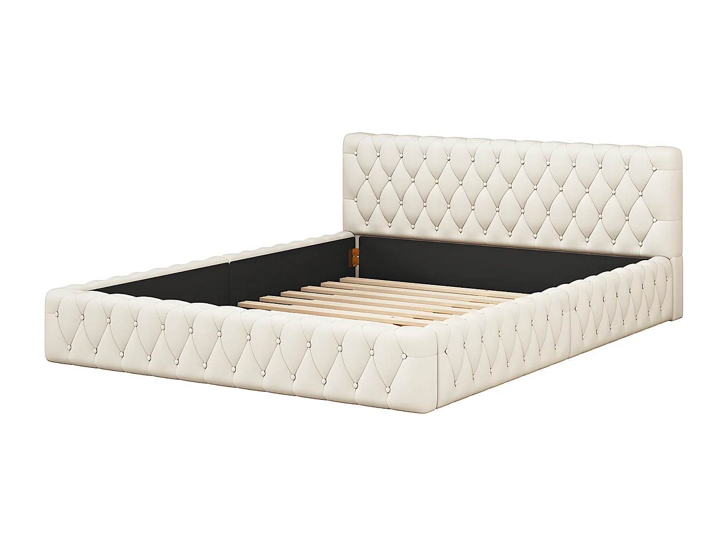 Lit adulte Lit double Lit capitonné 140 x 200 cm en velours doux pour la peau couleur blanc