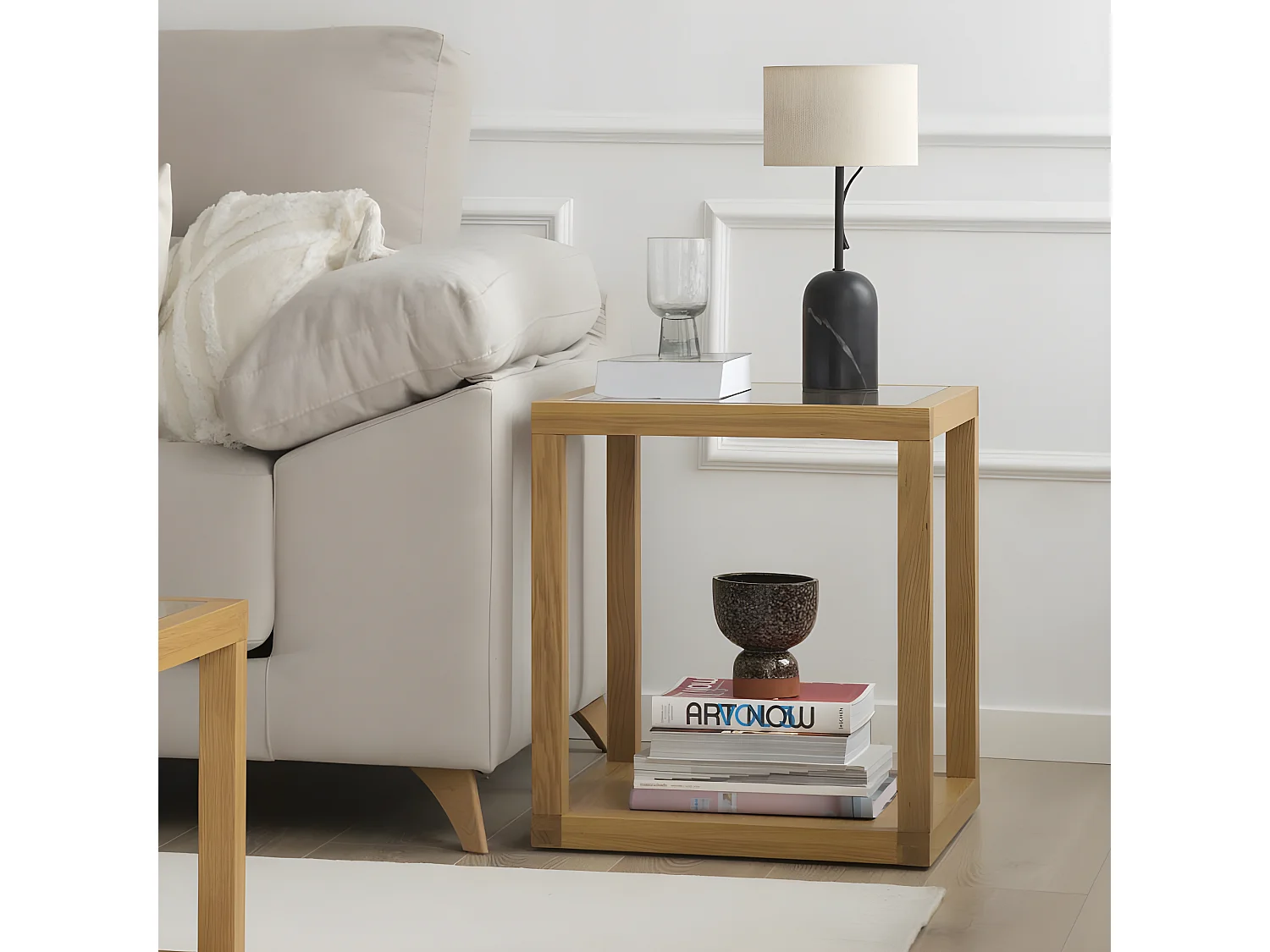 Table d'appoint en bois massif naturel 50x55