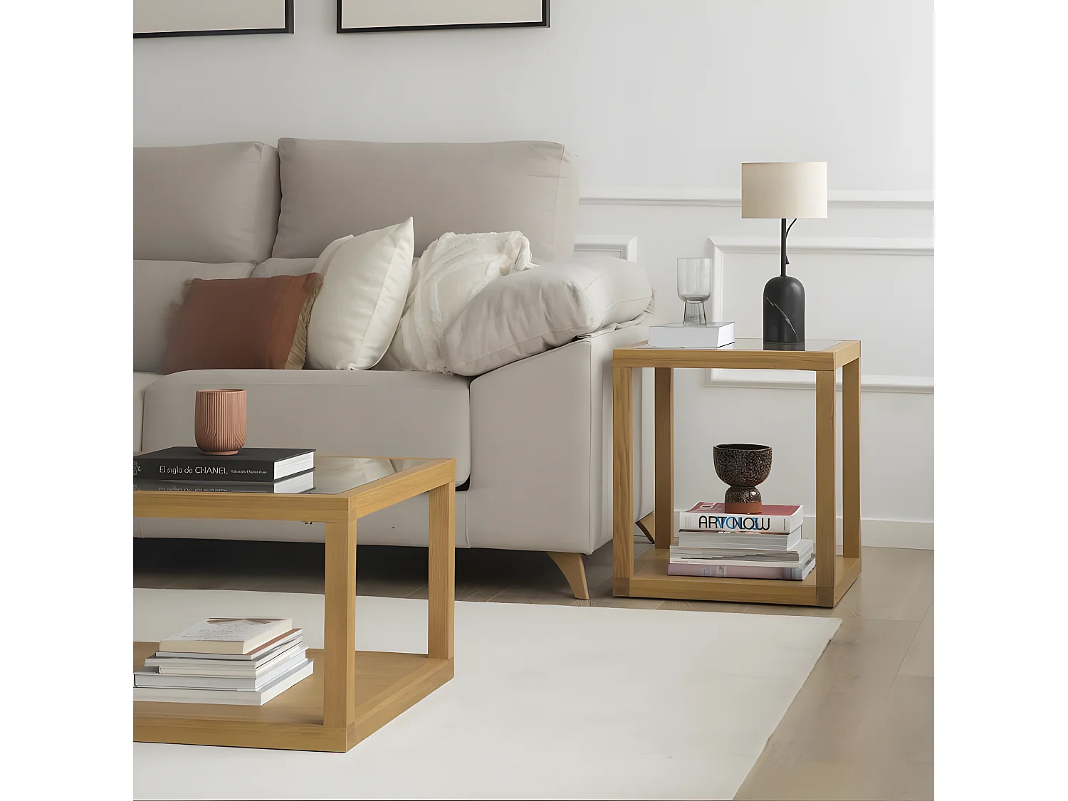 Table d'appoint en bois massif naturel 50x55