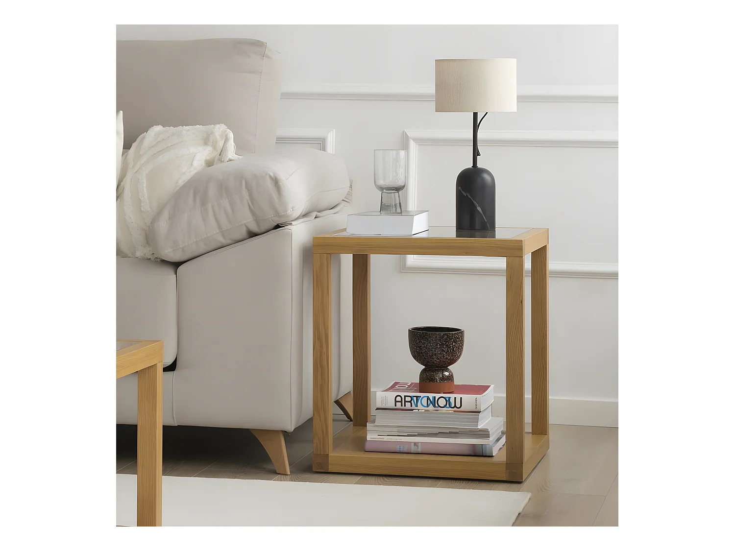 Table d'appoint en bois massif naturel 50x55