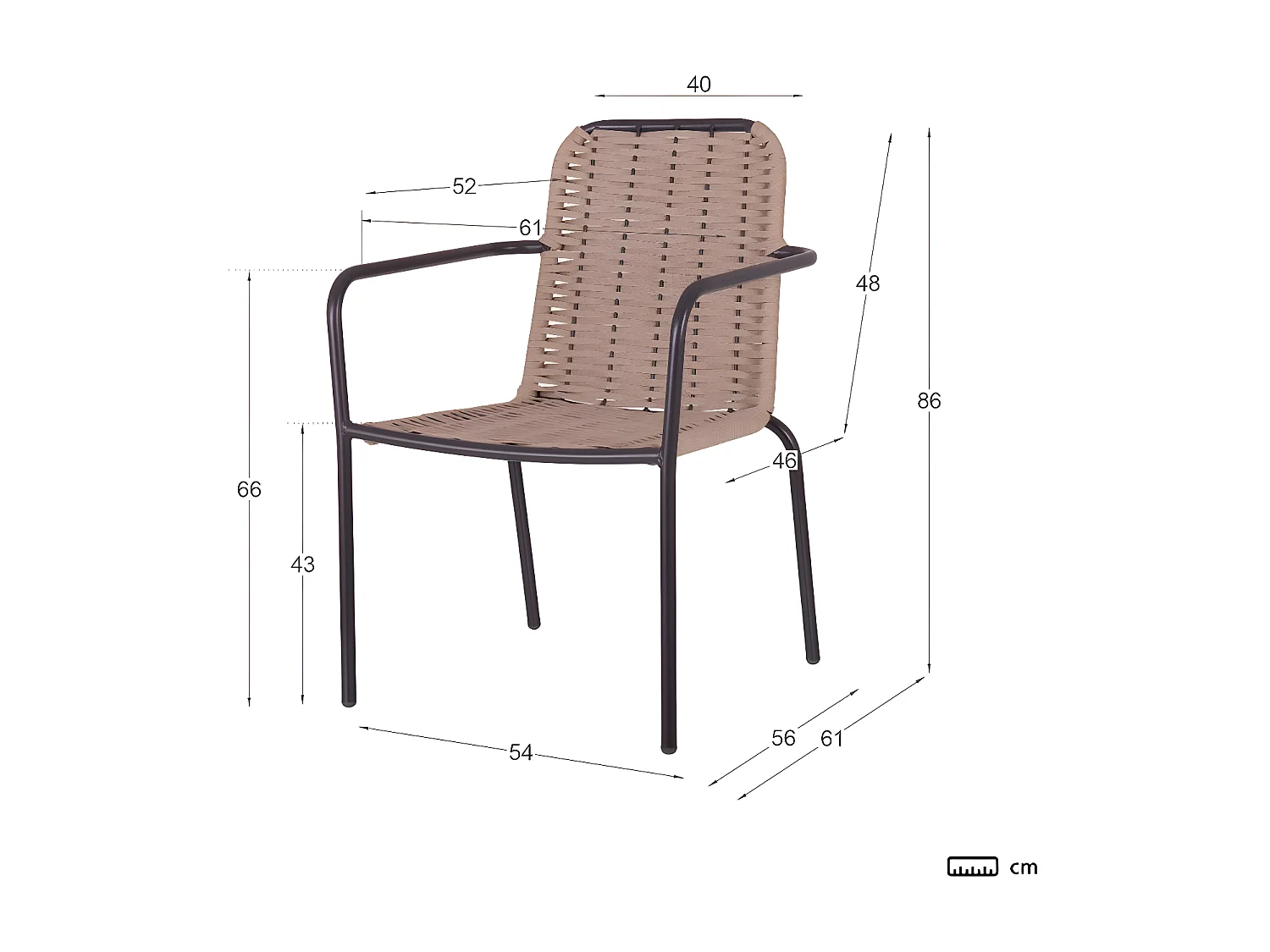 Sedia da giardino fune di olefina e alluminio Tortora 61x86