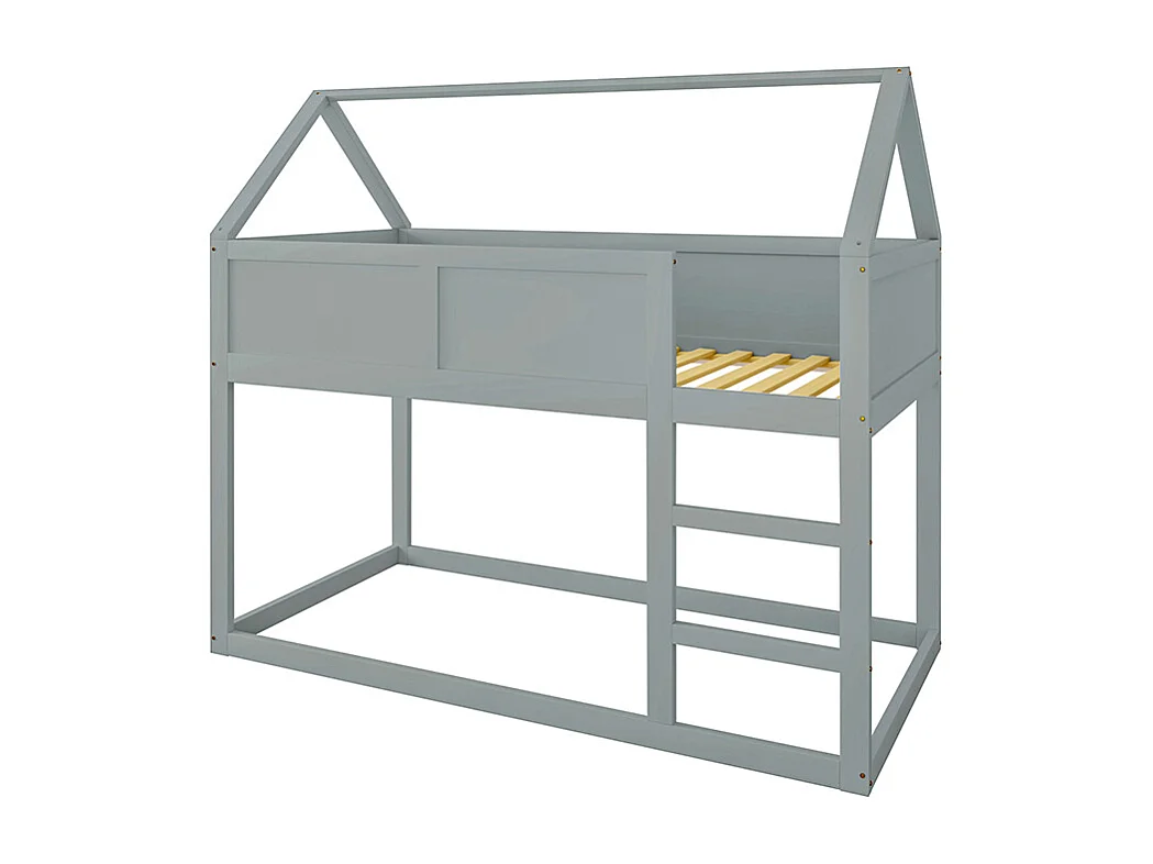 Lit cabane Lit superposé 90x200 cm lit simple Lit d'enfant avec escalier cadre en bois massif gris