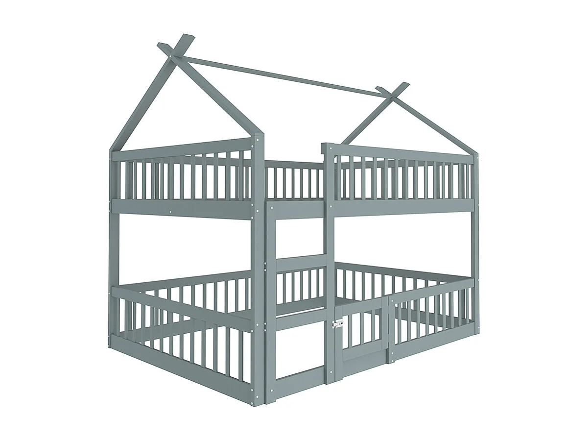 Lit cabane Lit superposé avec escalier 140x200 cm Lit familial  pour enfants Lit Loft Design en bois massif Gris