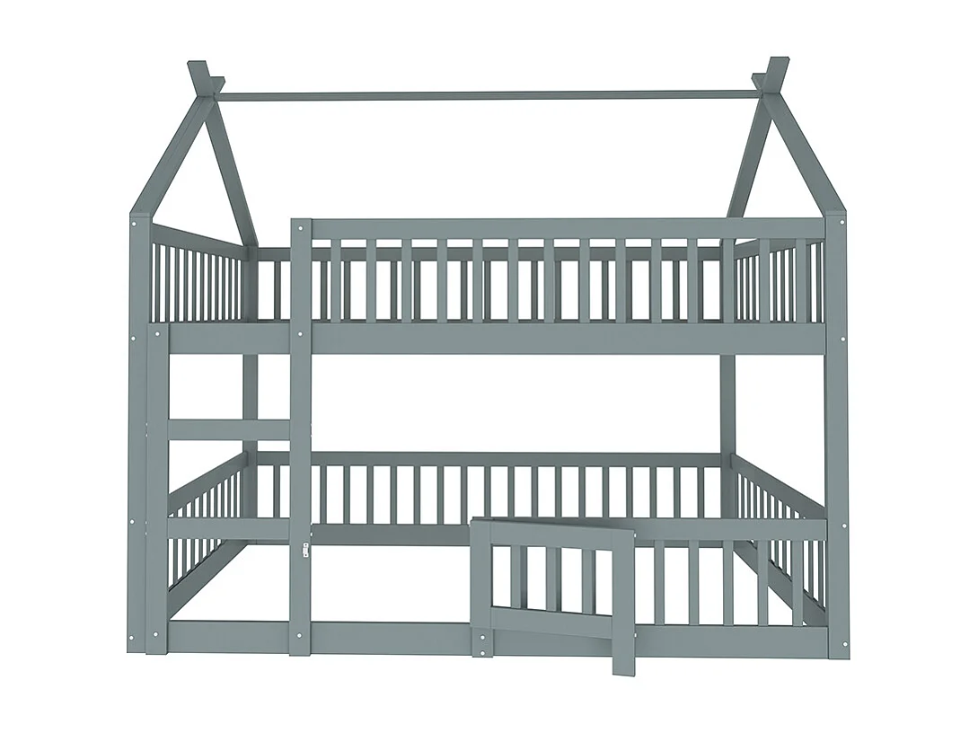 Lit cabane Lit superposé avec escalier 140x200 cm Lit familial  pour enfants Lit Loft Design en bois massif Gris