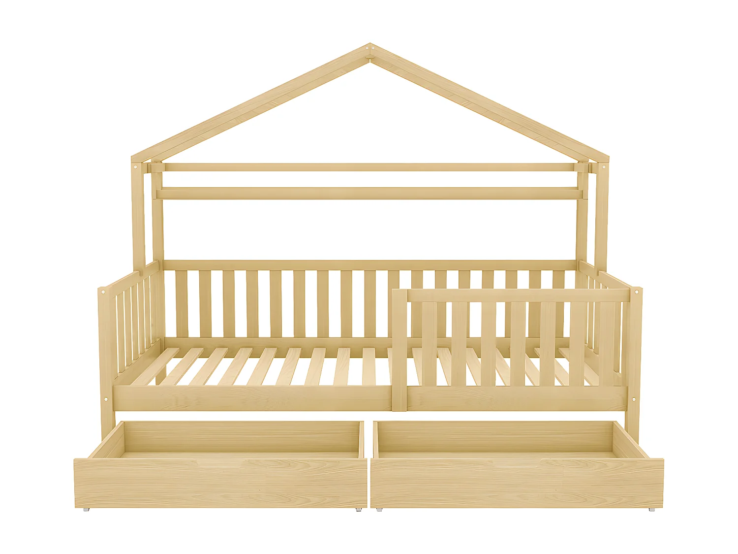 Lit cabane 90x200 cm Lit d'enfant avec tiroirs avec sommier à lattes bois de pin Lit de maison Naturel