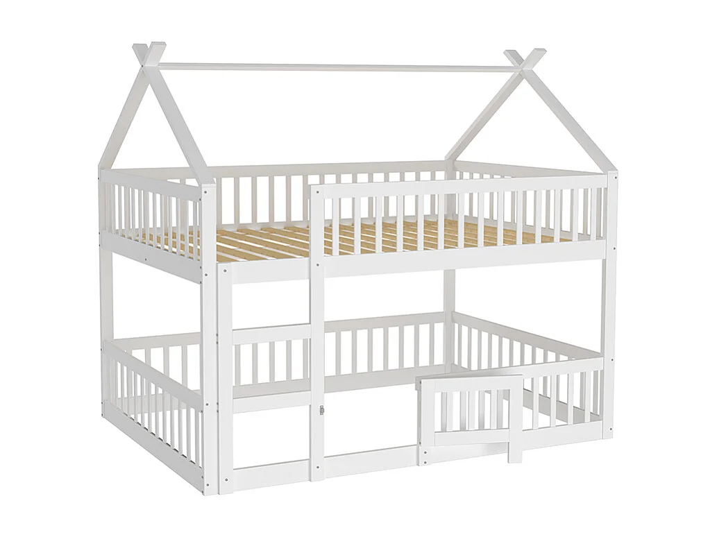 Lit cabane Lit superposé avec escalier 140x200 cm Lit familial  pour enfants Lit Loft Design en bois massif Blanc