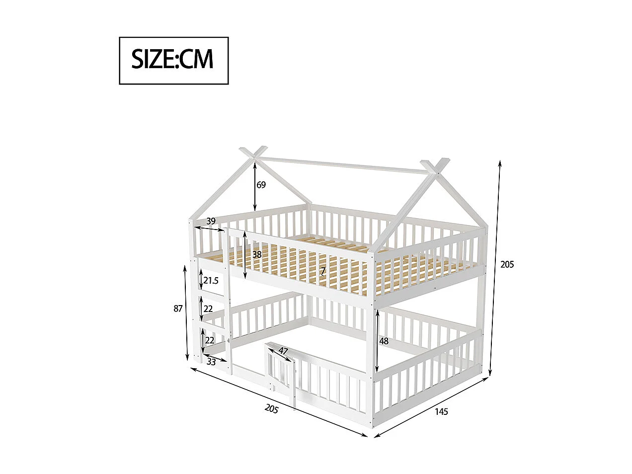 Lit cabane Lit superposé avec escalier 140x200 cm Lit familial  pour enfants Lit Loft Design en bois massif Blanc