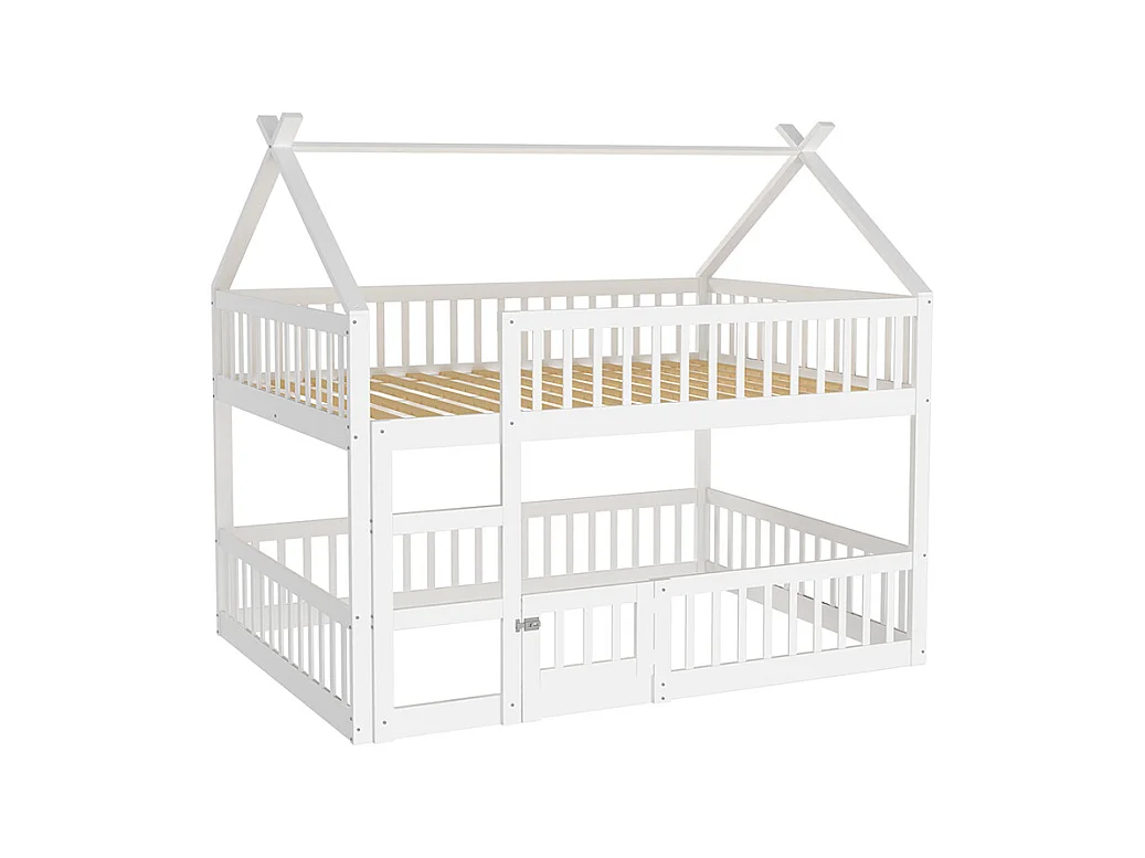Lit cabane Lit superposé avec escalier 140x200 cm Lit familial  pour enfants Lit Loft Design en bois massif Blanc