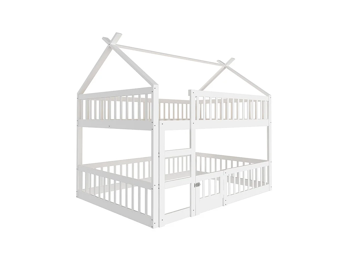Lit cabane Lit superposé avec escalier 140x200 cm Lit familial  pour enfants Lit Loft Design en bois massif Blanc