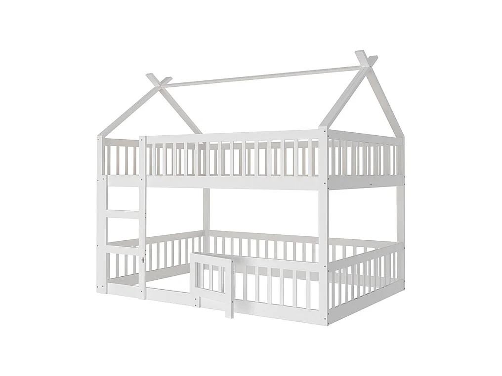 Lit cabane Lit superposé avec escalier 140x200 cm Lit familial  pour enfants Lit Loft Design en bois massif Blanc