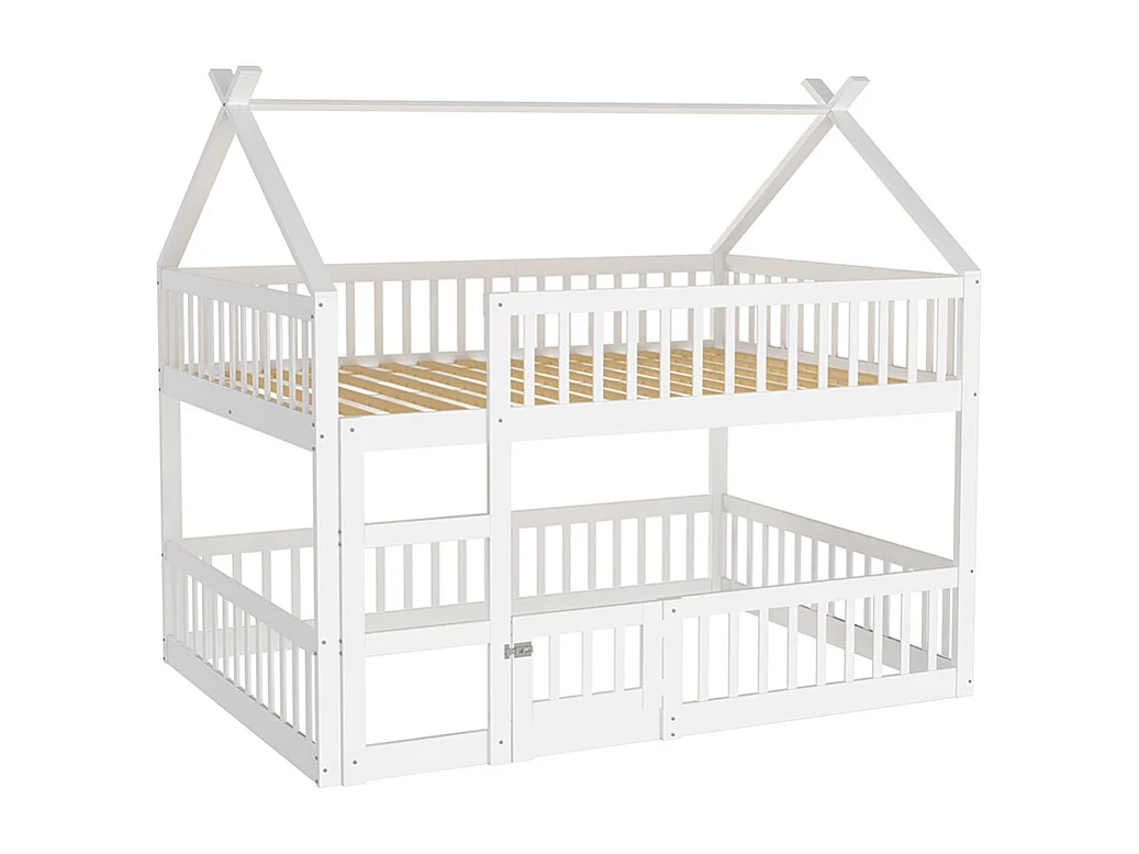 Lit cabane Lit superposé avec escalier 140x200 cm Lit familial  pour enfants Lit Loft Design en bois massif Blanc