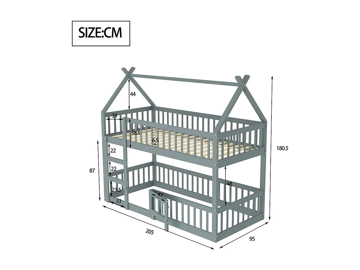 Lit cabane Lit superposé avec escalier 90x200 cm Lit familial  pour enfants Lit Loft Design en bois massif Gris