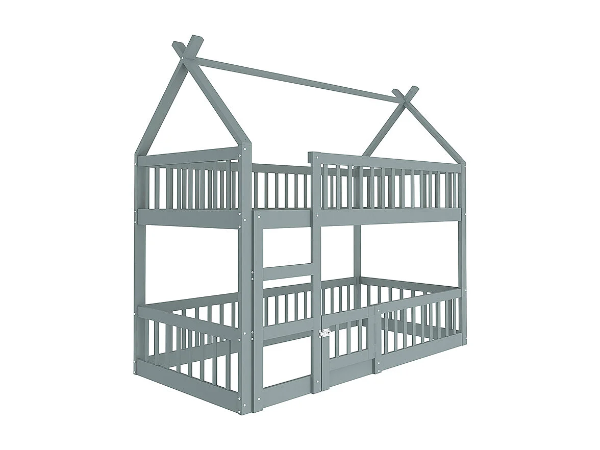 Lit cabane Lit superposé avec escalier 90x200 cm Lit familial  pour enfants Lit Loft Design en bois massif Gris