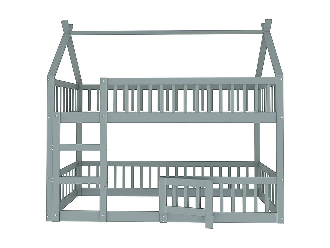 Lit cabane Lit superposé avec escalier 90x200 cm Lit familial  pour enfants Lit Loft Design en bois massif Gris