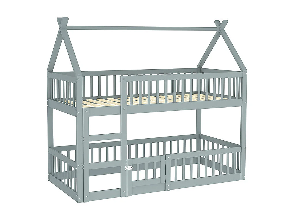 Lit cabane Lit superposé avec escalier 90x200 cm Lit familial  pour enfants Lit Loft Design en bois massif Gris