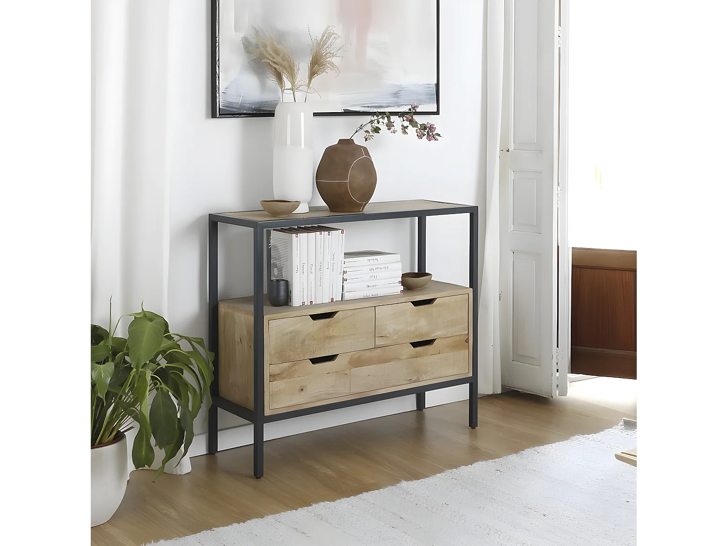 Mobile da ingresso legno massiccio di mango naturale 35x85