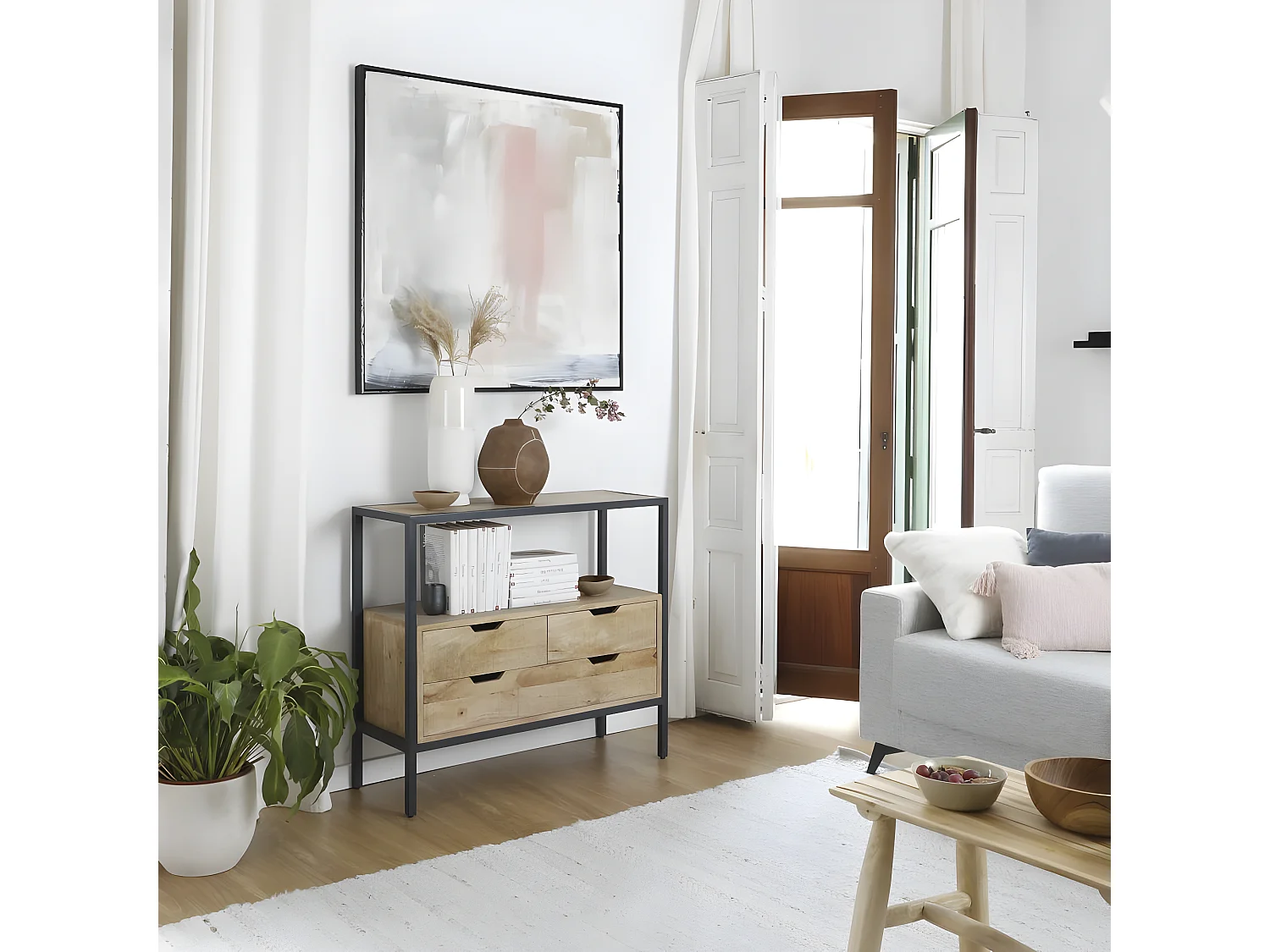 Mobile da ingresso legno massiccio di mango naturale 35x85