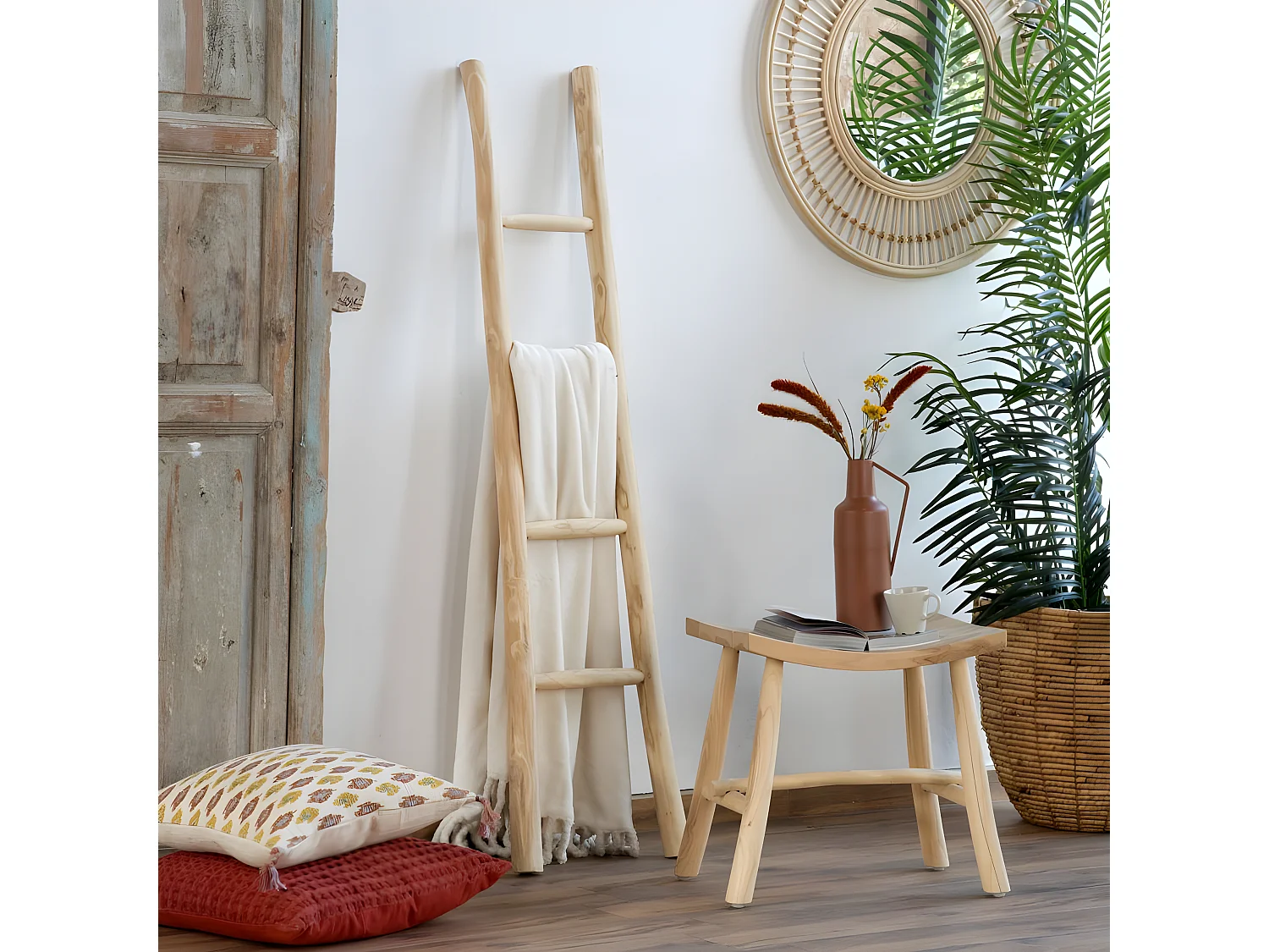 Escalier troncs de teck Naturel 6x150