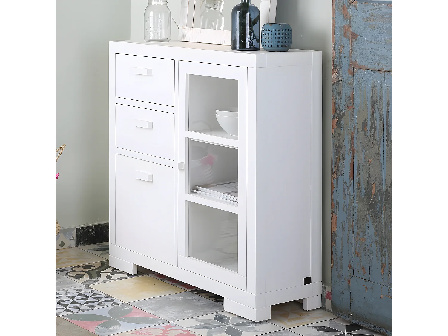 Meuble d'entrée en bois massif blanc 80x80