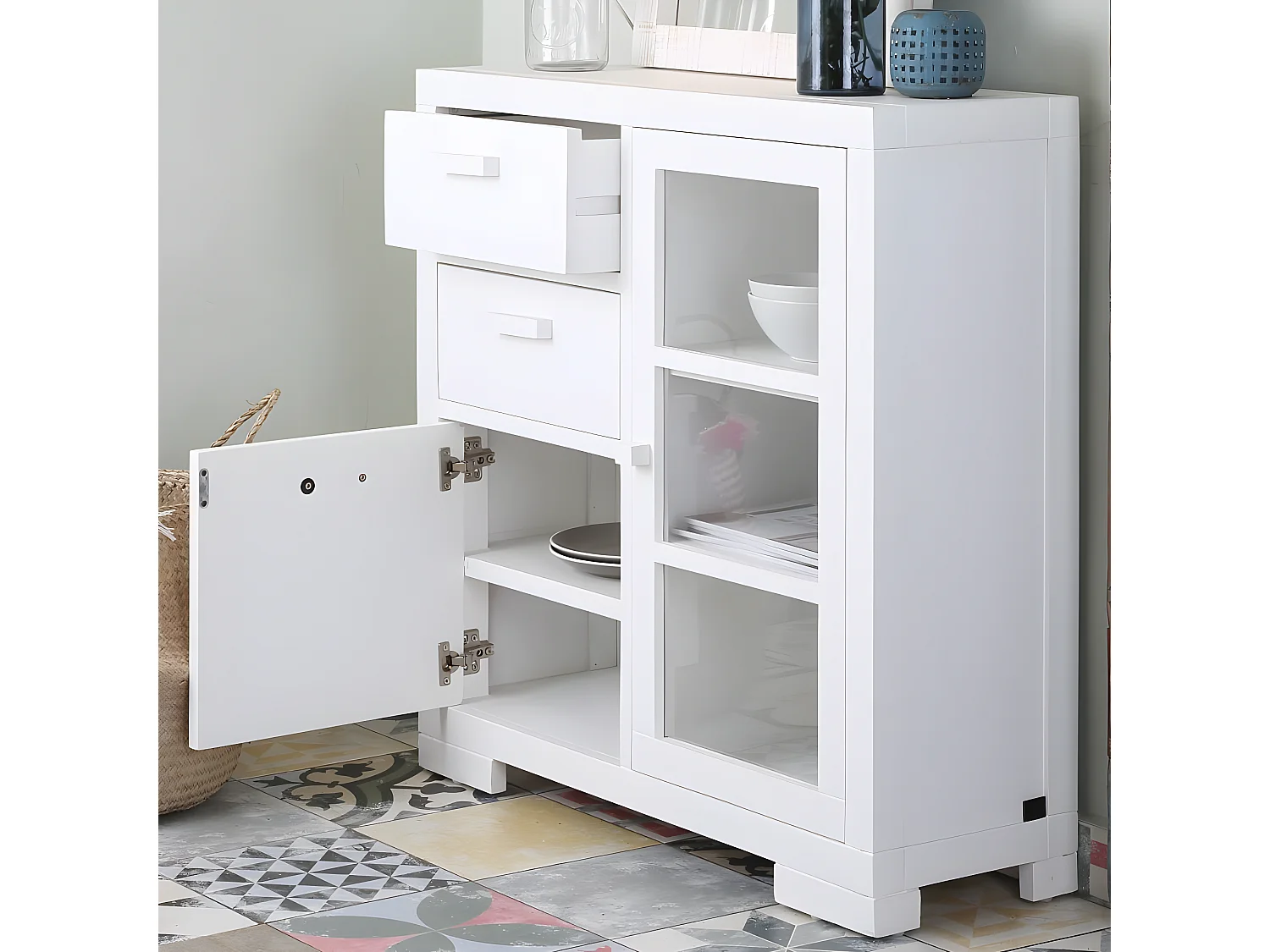 Meuble d'entrée en bois massif blanc 80x80