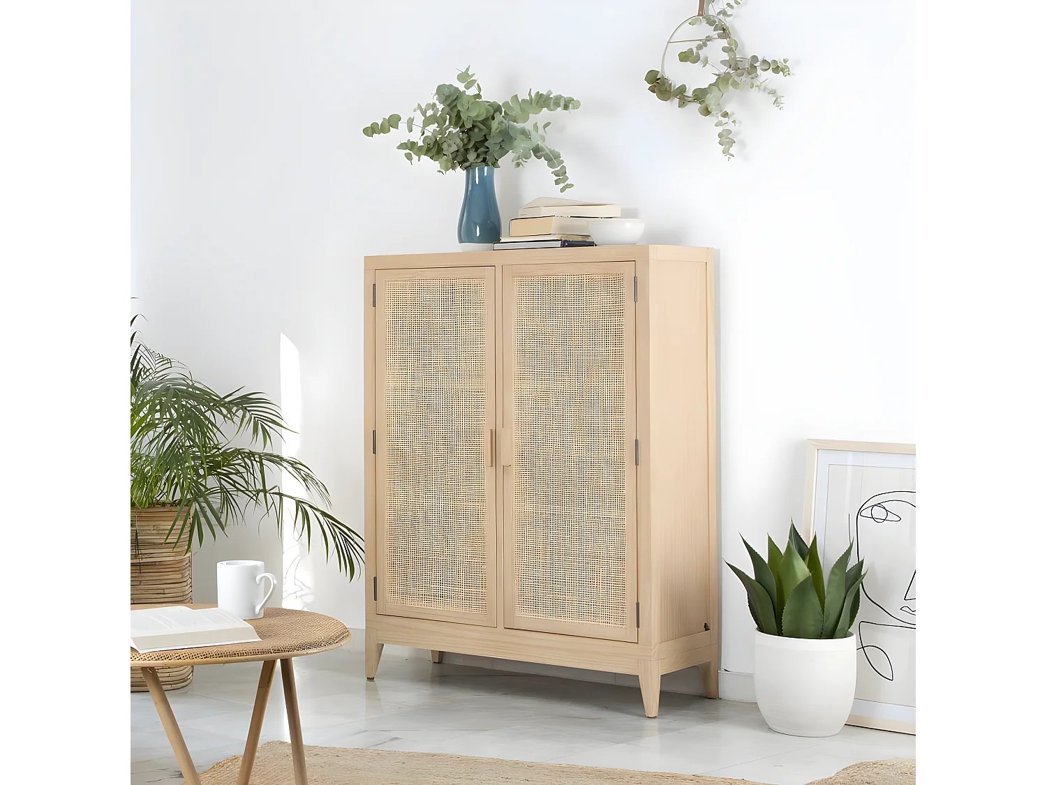 Mobile da ingresso legno massello, pannello in mdf e impiallacciatura  naturale 35x119