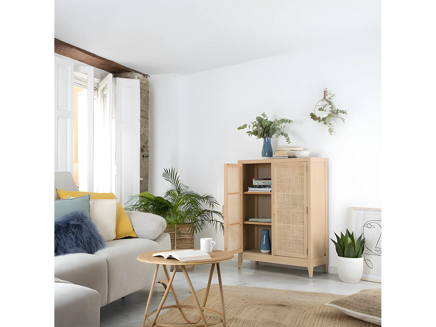 Mobile da ingresso legno massello, pannello in mdf e impiallacciatura  naturale 35x119