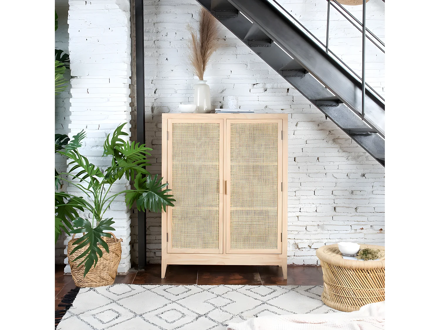 Mobile da ingresso legno massello, pannello in mdf e impiallacciatura  naturale 35x119