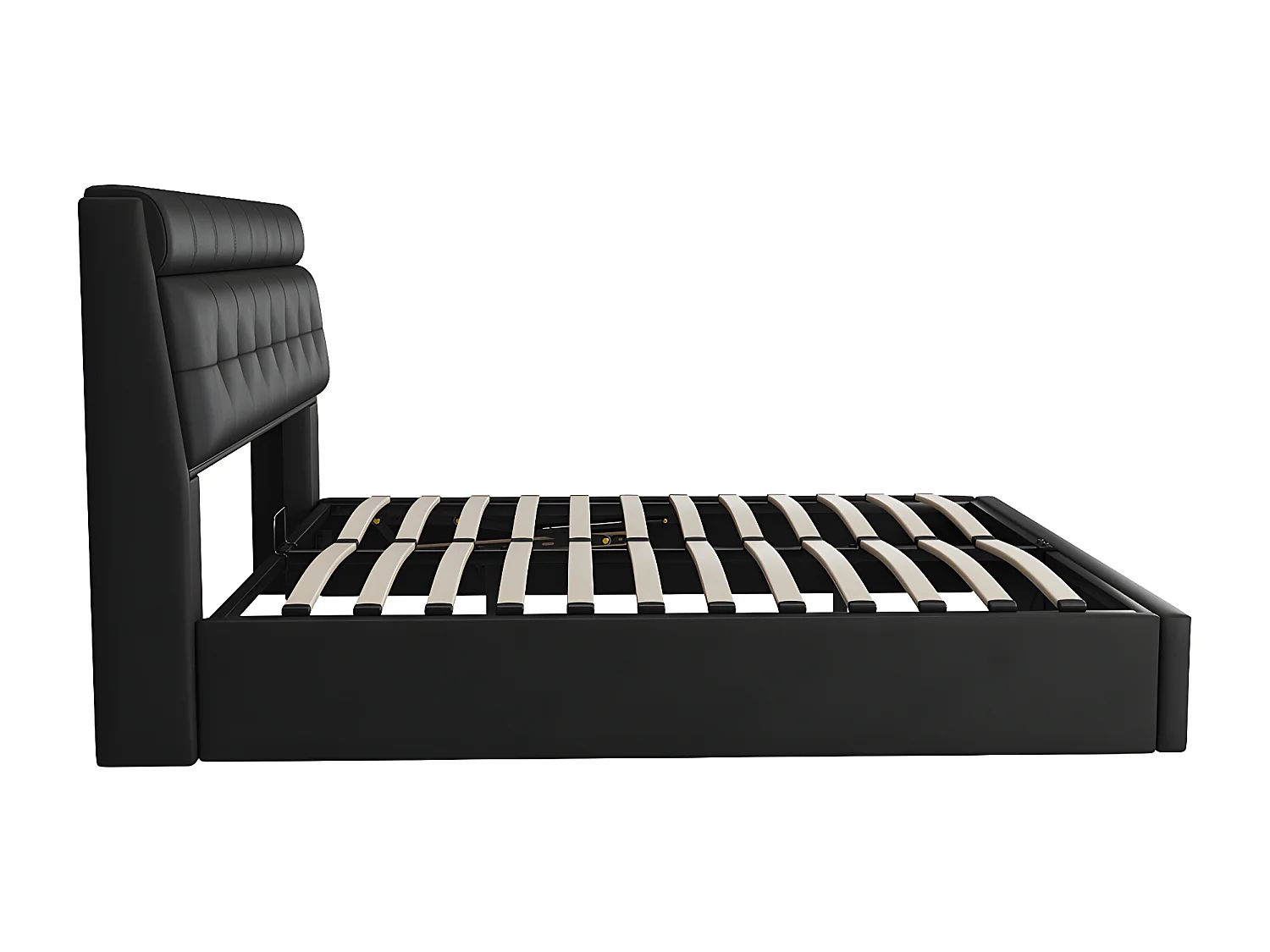 Lit coffre Lit 140x200 cm lit hydraulique rangement tête de lit caché avec sommier à lattes PU Noir