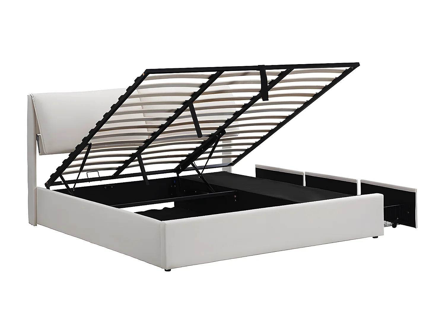 Lit coffre Lit 180x200 lit avec trois tiroirs sommier à lattes Lit adulte velours Beige