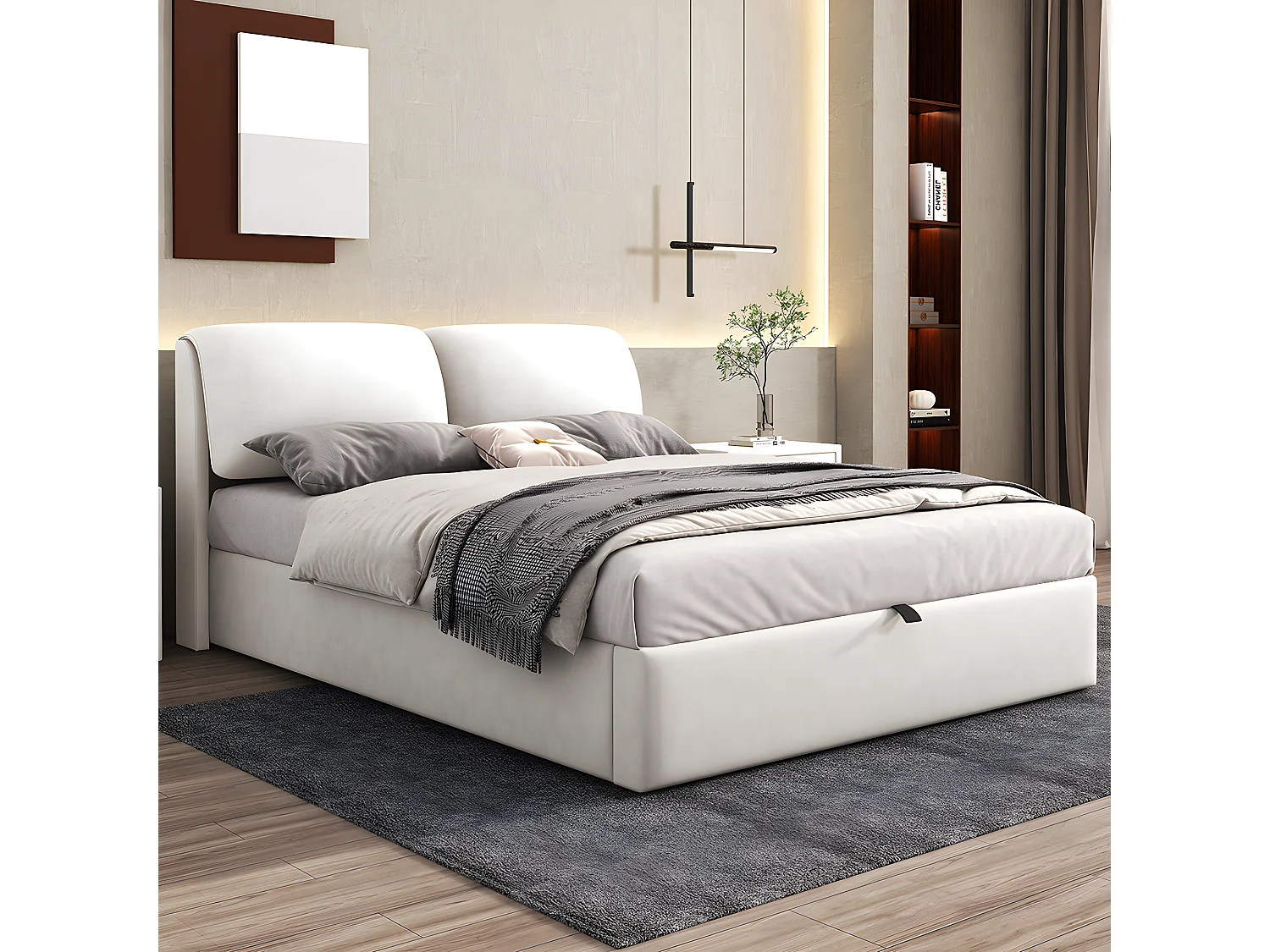 Lit coffre Lit 140x200 lit avec trois tiroirs sommier à lattes Lit adulte velours blanc