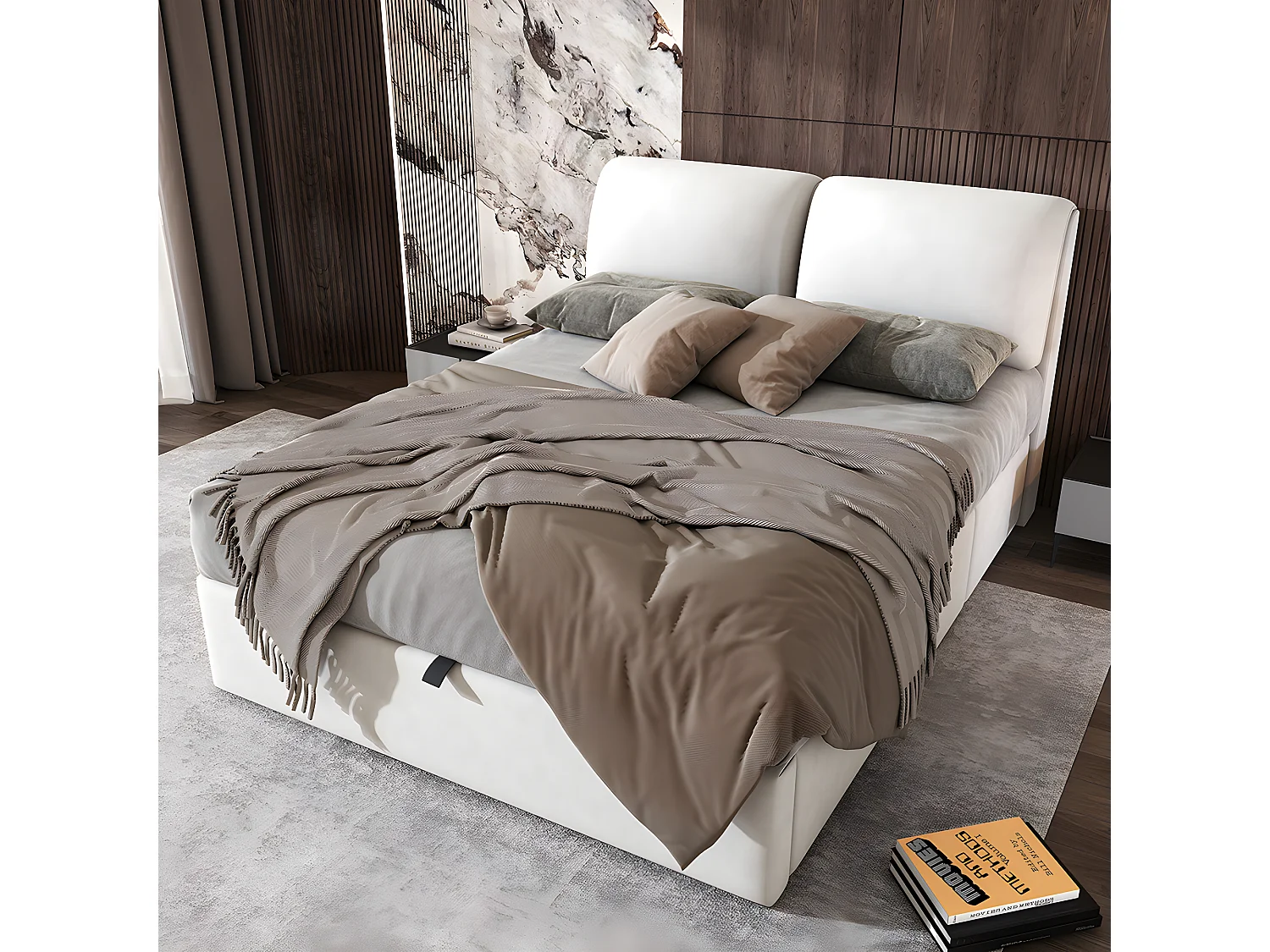 Lit coffre Lit 140x200 lit avec trois tiroirs sommier à lattes Lit adulte velours blanc