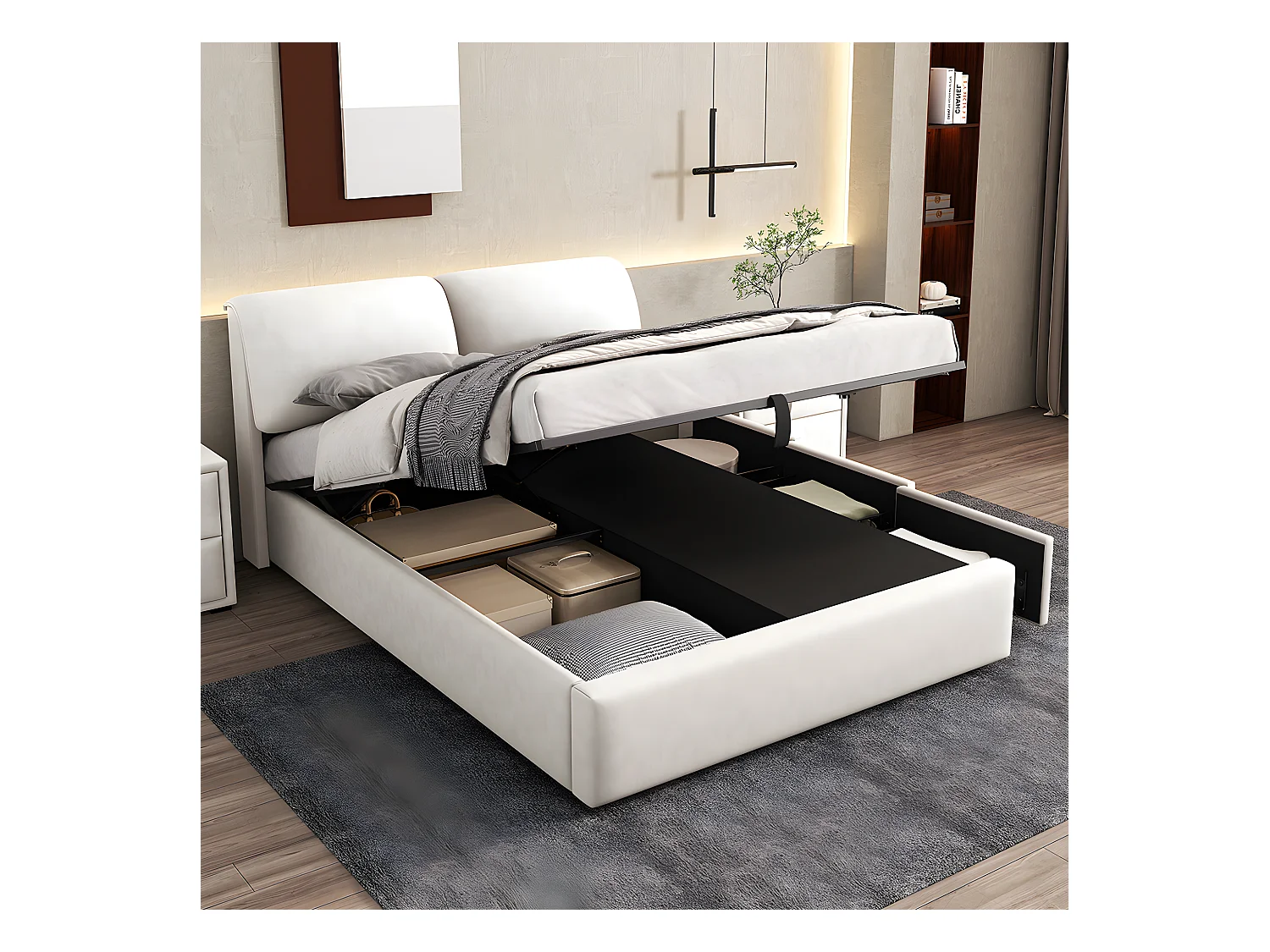 Lit coffre Lit 140x200 lit avec trois tiroirs sommier à lattes Lit adulte velours blanc