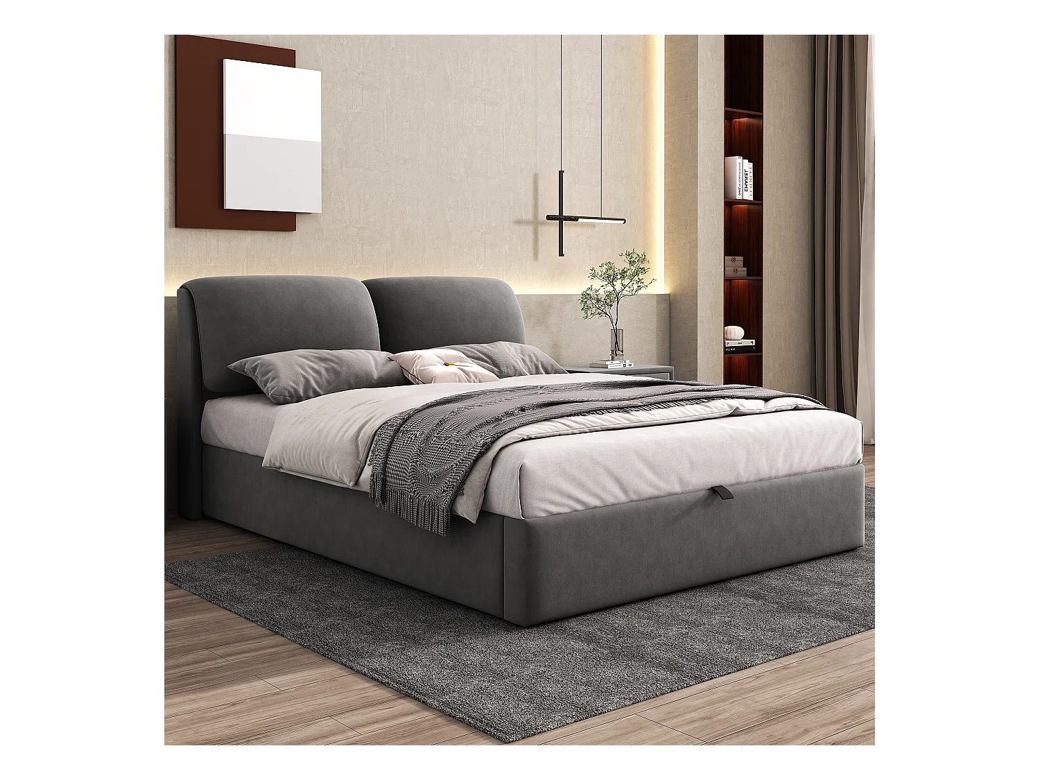 Lit coffre Lit 140x200 lit avec trois tiroirs sommier à lattes Lit adulte velours gris