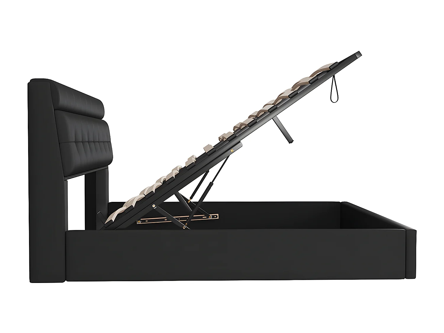 Lit coffre Lit 160x200 cm lit hydraulique rangement tête de lit caché avec sommier à lattes PU Noir