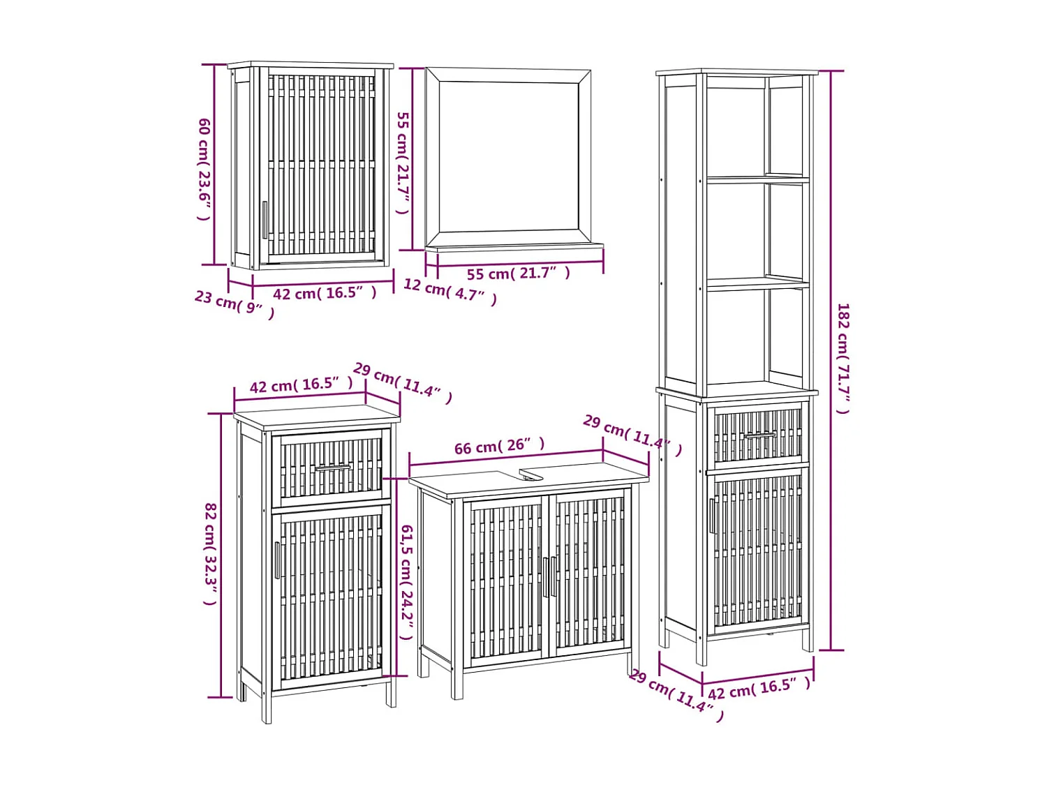 Ensemble de meubles de salle de bain 5 pcs bois massif de noyer