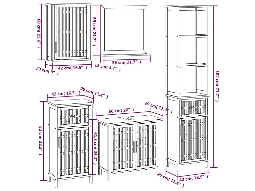 Ensemble de meubles de salle de bain 5 pcs bois massif de noyer